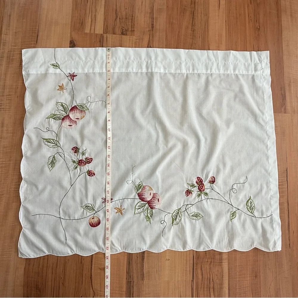 NEW ~ Embroidered Apples & Strawberries White Kitchen Curtain Tiers 60” x 24” - Picture 9 of 14